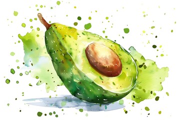 watercolor avocado painting art desigh