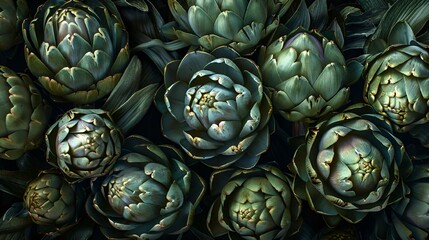 AI generated illustration of a close-up shot of artichokes