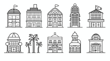 Hotel signs set. Thin line art icons. Linear style illustration