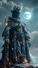 Fototapeta premium Celestial Guardian's Resolve Tested by Temptation in the Nightfall on Isolated Backdrop