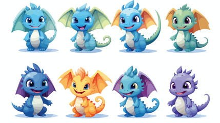 Cute dragon characters cartoon dragon characters. isolated