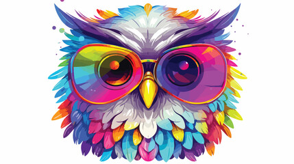 Cute fashion owl with rainbow glasses Vector illustration
