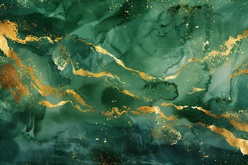 green abstract watercolor background with yellow streaks