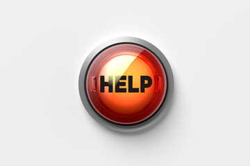 The word help on a push button isolated on white background.