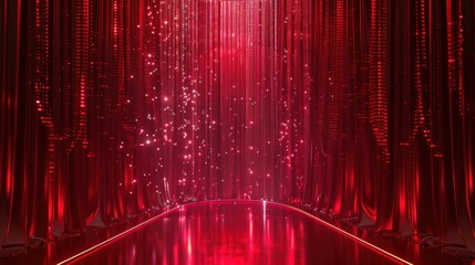 Red Maroon Golden Curtain Stage Award Background. Trophy on Red Carpet Luxury Background. Modern Abstract Design Template. LED Visual Motion Graphics. Wedding Marriage Invitation Poster. Generative AI - obrazy, fototapety, plakaty
