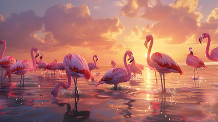 Exquisite Flamingos: The Fascinating One-Legged Phenomenon - obrazy, fototapety, plakaty