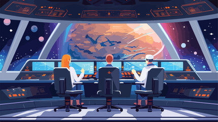 Interstellar spaceship main bridge interior with capta - obrazy, fototapety, plakaty