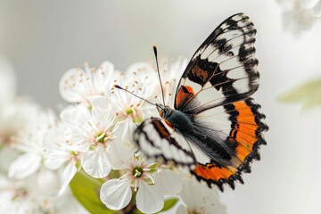 Obraz premium White Admiral Butterfly on flowers on white background, Awe-inspiring, 