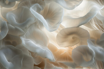fungi luminogram on fiberboard with soft rays of light creating a harmonious interplay of colors and textures 