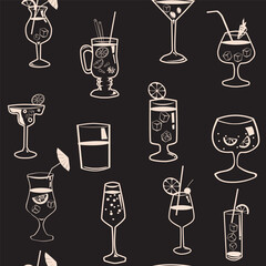 Seamless pattern Cocktail beverages sketch background