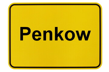 Illustration eines Ortsschildes der Gemeinde Penkow in Mecklenburg-Vorpommern - obrazy, fototapety, plakaty
