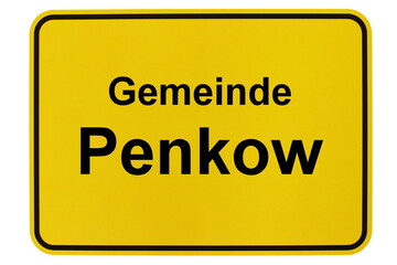Illustration eines Ortsschildes der Gemeinde Penkow in Mecklenburg-Vorpommern - obrazy, fototapety, plakaty