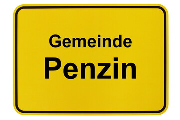 Illustration eines Ortsschildes der Gemeinde Penzin in Mecklenburg-Vorpommern - obrazy, fototapety, plakaty