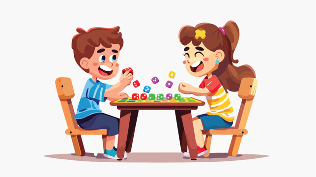 Kids playing board game together. Boy and girl 