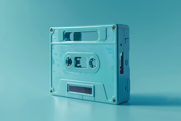 cassette tape is isolated on a light blue background