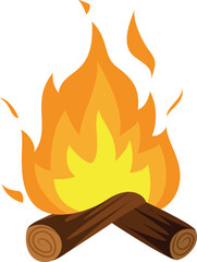 Bonfire wood timber with fire burning flame glowing blaze fireplace isometric vector illustration