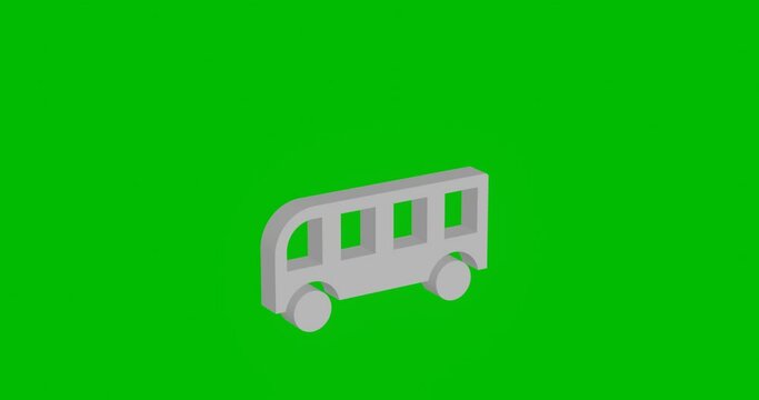 Animation of rotation of a white bus symbol with shadow. Simple and complex rotation. Seamless looped 4k animation on green chroma key background