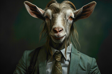 An endearing animal adorned in modern attire, set against a solid green backdrop, offering a fresh and lively portrait full of character. - obrazy, fototapety, plakaty
