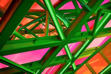 Acid green lines intersecting with vibrant pink and orange hues, Futuristic , Cyberpunk