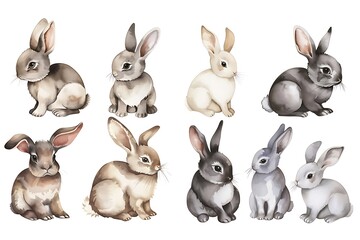 Fototapeta premium watercolor rabbits isolated on white background