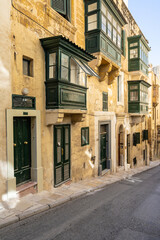 typical wooden balconies in Valletta, Malta