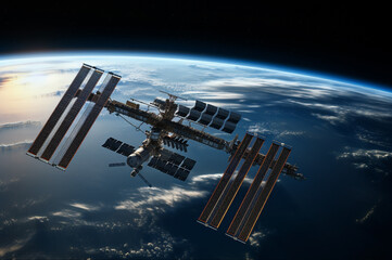 International space station on orbit of the Earth. AI generated image