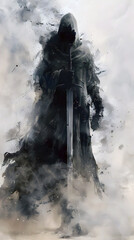 Fototapeta premium Haunting Presence of a Wandering Corpse Swordsman Shrouded in Ethereal Hues