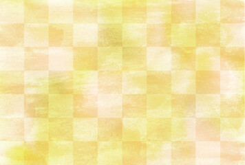 黄色　チェック　和紙　水彩　背景
