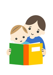 赤ちゃんに本を読むパパ