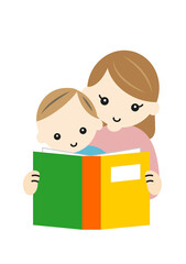 赤ちゃんに本を読むママ