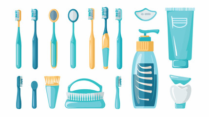 Dental hygiene equipment icons Flat vector isolated