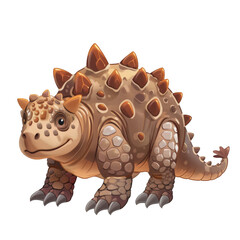Fototapeta premium Cute children's painted dinosaur on a transparent background. Isolated cut-out element in cartoon style. Ankylosaurus