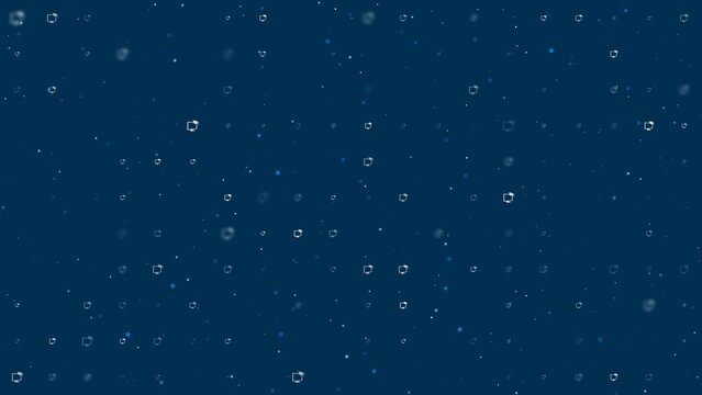 Template animation of evenly spaced distance learning symbols of different sizes and opacity. Animation of transparency and size. Seamless looped 4k animation on dark blue background with stars