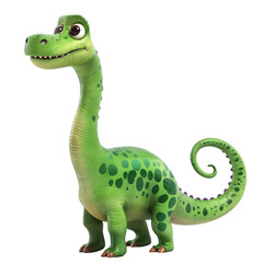 Fototapeta premium Cute children's painted dinosaur on a transparent background. Isolated cut-out element in cartoon style. diplodocus