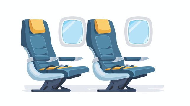 Two airliner seats row with portholes. Jet plane