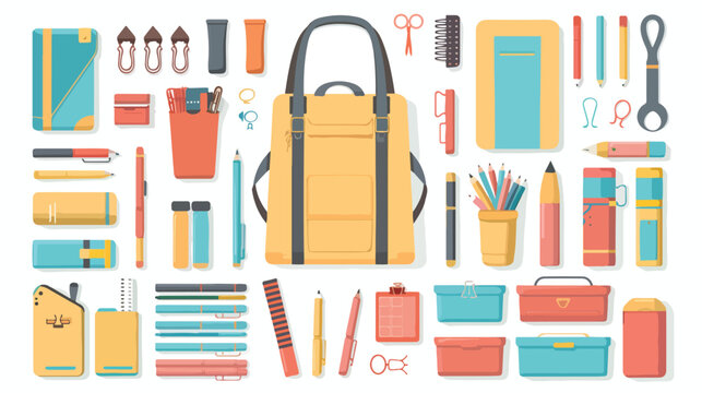 School student and office stationary supplies kit. 