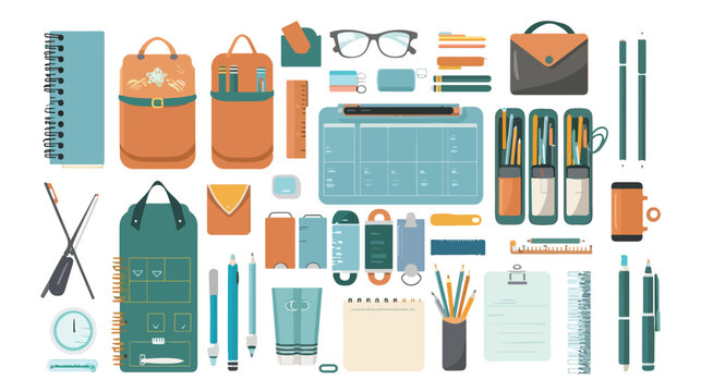 School student and office stationary supplies kit. 