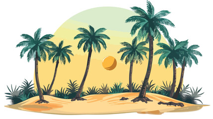 Desert oasis with mechanical palm trees Flat vector illustration