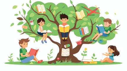 School tree of knowledge and children education. Happy