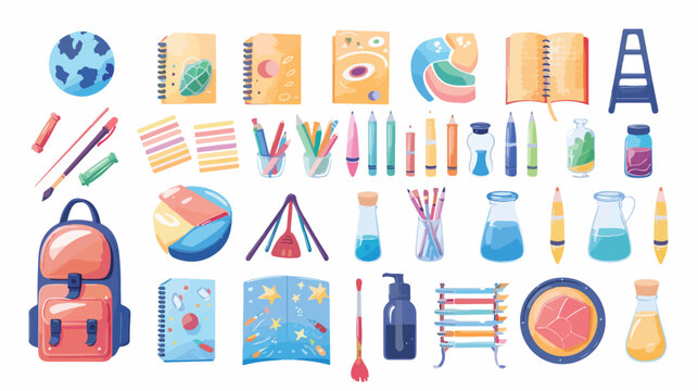 School subjects supplies icon set. Painting geography