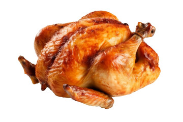 Whole roasted chicken isolated on transparent background.