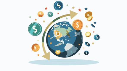 Send money online concept. Arrow around the earth 