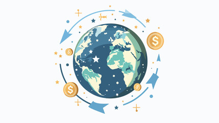 Send money online concept. Arrow around the earth 