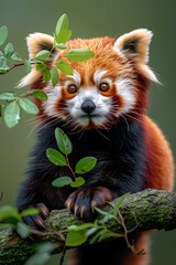 Obraz premium curious red panda peeking through lush green foliage
