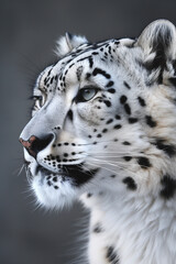 snow leopard profile with piercing gaze