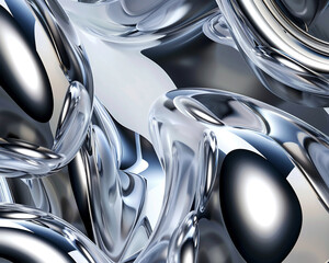 Abstract shapes rendered in glossy silver, abstract , background