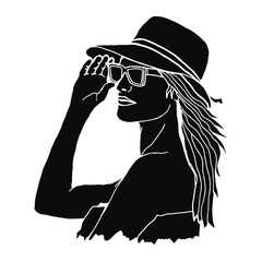Set Of Summer Theme Woman Wearing Sunglasses Silhouette Vector