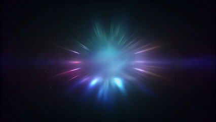 A bright blue background with a glowing starburst in the center