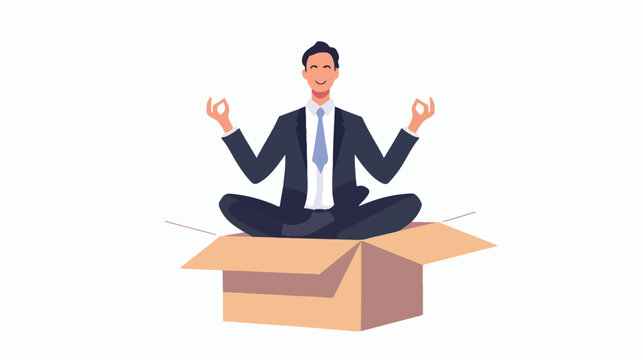 Software box template. Zen business product. Man in su