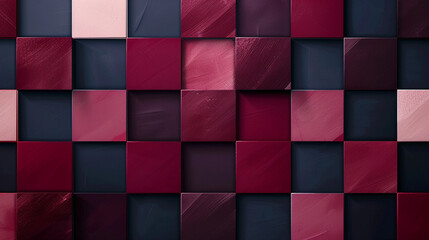 Burgundy and blush squares on navy hint at mystery and elegance, ideal for refined design use.